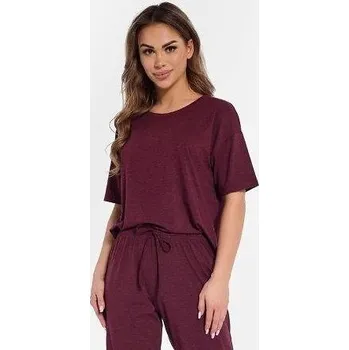 Dámské noční prádlo Vínové dámské melanžové krátké pyžamo s 3/4 kalhotami Cornette Angie 849/323 kr/r S-2XL Velikost: S, Barva: Vínová