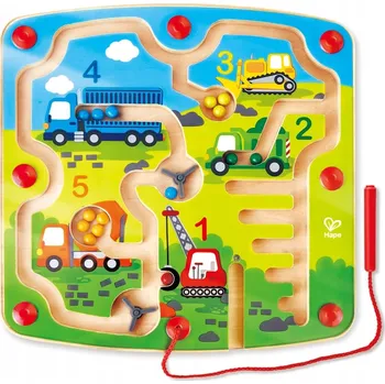 Dřevěná hračka HAPE - Magnetický labyrint - Stavební vozidla E1713A