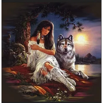 Puzzle NORIMPEX Diamantové malování Indiánka s vlkem 30x40cm
