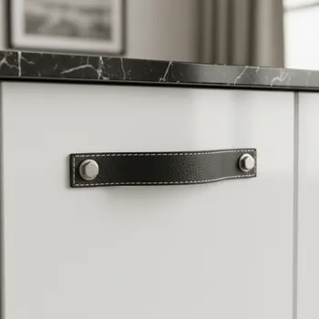 Nábytkové kování SMD Kožená úchytka SAMSONITE / Černá kůže 160 mm