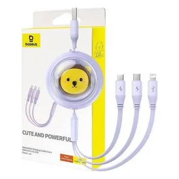 BASEUS samonavíjecí kabel 3v1 USB‑A na Micro USB / Lightning / USB‑C 3,5 A, 1,1 m, fialový - Baseus + zdarma možnost vyzkoušet a vrátit zboží do 30 dní