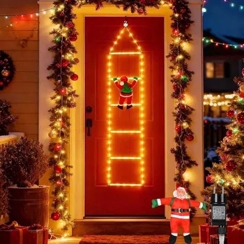 Vánoce VÁNOČNÍ LED SVĚTLA SANTA CLAUS ŽEBŘÍK 8 REŽIMŮ 97 CM Vnitřní i venkovní