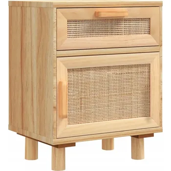 Noční stolek Noční stolek s ratanem a dřevěnými nožičkami, hnědý, 40x30x50 cm