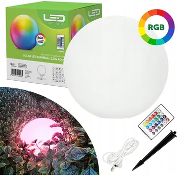 Venkovní osvětlení Zahradní Koule Solární Lampa RGB s Dálkovým Ovládáním, USB, Zapichovací, Velká 40cm