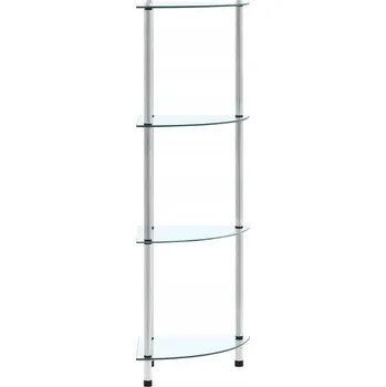 Knihovna Skleněná police se 4 úrovněmi, Tvrzené Sklo, Nerezová Ocel, 30 x 30 x 100 cm