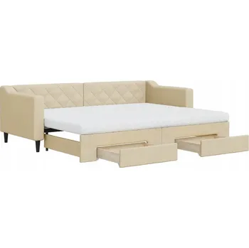 Pohovka Krémově bílá rozkládací pohovka s úložnými zásuvkami 223 x 90 x 67 cm