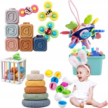 Hračka pro nejmenší Třídič kostek, pružná multi kostka Montessori, senzorická hračka 6v1