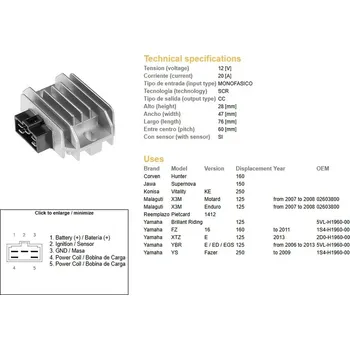 Elektroinstalace pro motocykl Regulátor dobíjení YAMAHA XT 125 R rok 08-12