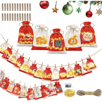 Vánoční dekorace Adventní kalendář 24 sáčků na dárek DIY sada Vánoční taštičky
