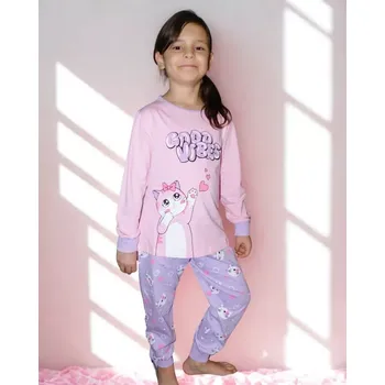 Dívčí pyžamo Kugo MP5861 s kočkou růžovo-fialové