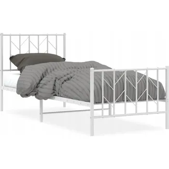 Postel Bílý kovový rám postele 207 x 85 x 90 cm s čelem a nožní deskou