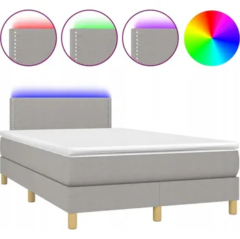 Postel Kontinentální postel s matrací a LED diodami, světle šedá, 203 x 120 x 78/8 cm