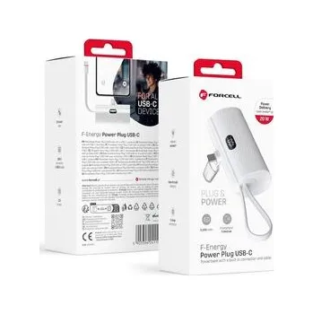 Powerbanka Powerbanka Forcell F-Energy Power Plug F5K3 PD 20 W 5000 mAh s integrovaným konektorem USB‑C, bílá - Forcell + zdarma možnost vyzkoušet a vrátit zboží do 30 dní