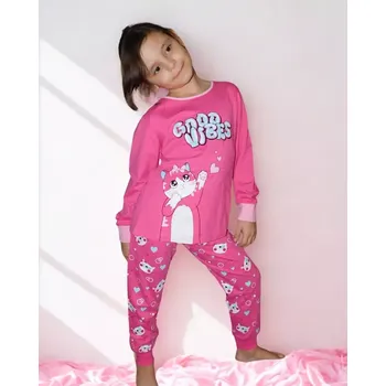 Dětská móda Dívčí pyžamo Kugo MP5861 s kočkou tmavě růžové
