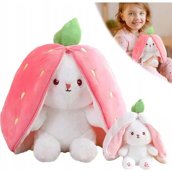 plyšák 2V1 JAHODOVÁ PLYŠOVÁ HRAČKA KRÁLÍK MRKEV 25 CM VYCPANÁ HRAČKA DÁREK