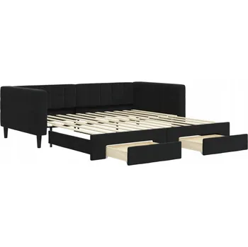 Pohovka Černá rozkládací pohovka 2v1 se zásuvkami, rozměry 223 x 110 x 68 cm