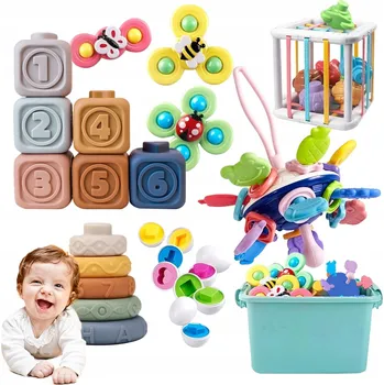 Hračka pro nejmenší Senzorická Hračka Montessori Antistresová Bezpečnost pro děti 6v1