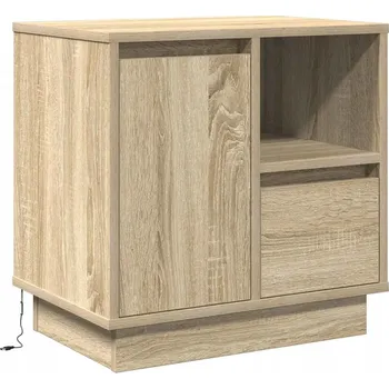 Noční stolek Moderní noční stolek s LED osvětlením, dub sonoma, 50 x 34.5 x 50 cm