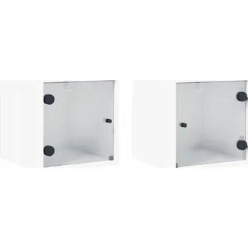 Noční stolek Závěsné noční stolky se skleněnými dvířky, bílé, 35x37x35 cm