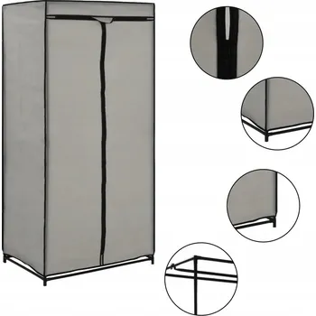 Šatní skříň Skříň s železným rámem a potahem se zipy, šedá, 75x50x160 cm