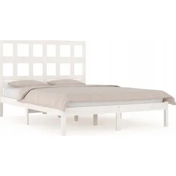 Postel Bílý dřevěný rám postele 140x200 cm s borovicovým čelem 205,5x145,5x31