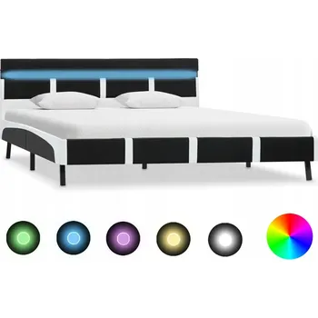 Postel Platformová postel 210 x 145 x 68 cm bílo-černá s LED a dálkovým ovládáním