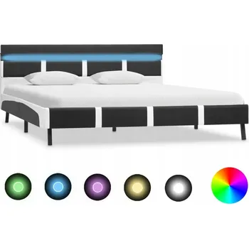 Postel Platformová postel s LED osvětlením, bílo-šedá, 210 x 145 x 68 cm