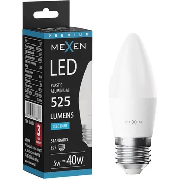 Žárovka Mexen Nova LED žárovka E27, C37, 5W, Studená - 6500K, 525 lm - L102-E27-0565-01 Żarówki LED