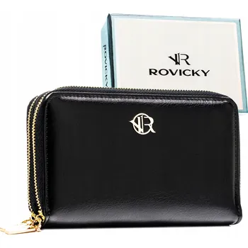 Peněženka Dámská černá peněženka RFID Rovicky na dvojitý zip, prostorná, na 14 karet