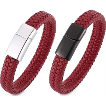 Náramek Pánský kožený proplétaný náramek Hyginus Červený, Délka 20 cm, Barva zapínaní Stříbrná Impress Jewelry 210804190714s3