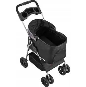 přepravka pro zvíře Skládací kočárek pro domácí mazlíčky, 4 kolečka, odnímatelná přepravka, nosnost do 15 kg