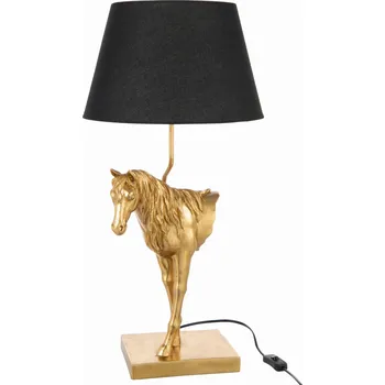 Lampička STOLNÍ LAMPA KŮŇ ZLATÁ / ČERNÉ STÍNIDLO - J-LINE