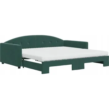 Pohovka Tmavě zelená rozkládací pohovka 2v1 s matrací, 222x110x75 cm