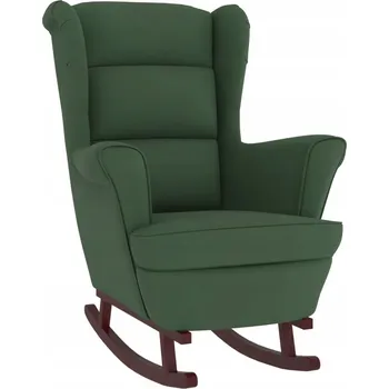 Křeslo Houpací křeslo ze sametu a kaučukového dřeva, tmavě zelené, 74x90x102 cm