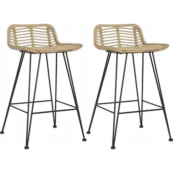 Barová židle Barové židle z přírodního ratanu a kovu, 46x48x78 cm, přírodní barva