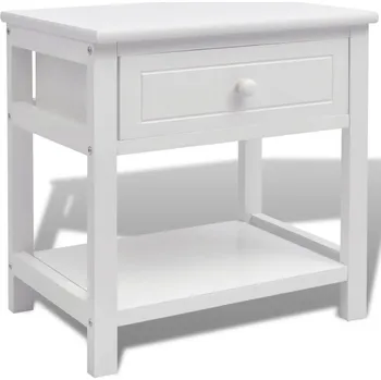 Noční stolek Bílý dřevěný noční stolek 40 x 29 x 42 cm s 1 zásuvkou