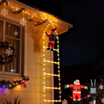 Vánoce VÁNOČNÍ DEKORACE LED SANTA CLAUS ŠPLHAJÍCÍ PO ŽEBŘÍKU SVÍTÍCÍ 97 cm