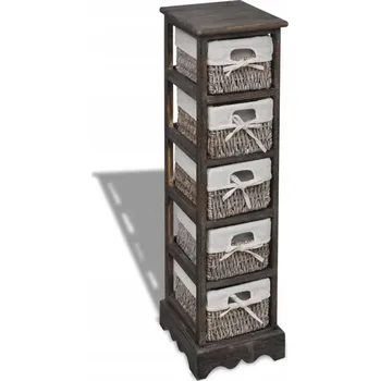 regál Dřevěný regál ve venkovském stylu s 5 košíky, hnědý, 25x28x90 cm