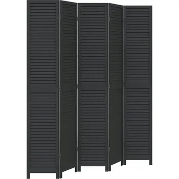 Paraván Paraván z masivního dřeva paulovnie, černý, 175-180 x 220 cm, 5 dílný