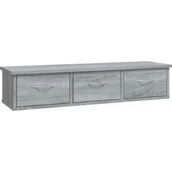 Televizní stolek Závěsná TV skříňka se 3 zásuvkami, dřevotříska, šedý dub Sonoma, 88x26x1