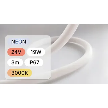 LED páska NEON LED KULATÝ 3 m – Ø16 mm Bílá Matná – 24V 19,2W/m IP67 flexibilní světlo