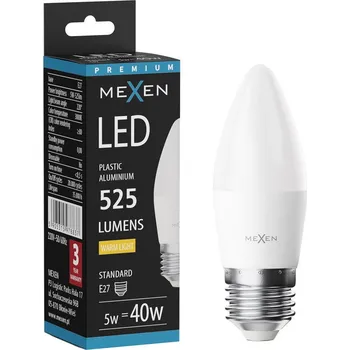 Žárovka Mexen Nova LED žárovka E27, C37, 5W, Teplá - 3000K, 525 lm - L102-E27-0530-01 Żarówki LED