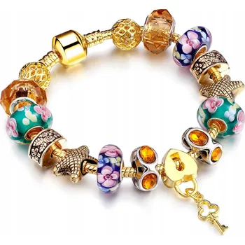 Náramek Náramek zlatý s přívěsky OCEL UŠLECHTILÁ POZLACENÁ