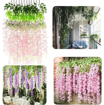 umělá květina Umělé Květy Girlanda Wistárie Květy Závěsné Dekorace 12 ks světle růžová