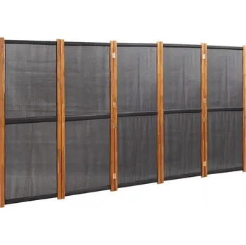 Paraván Paraván z masivního akáciového dřeva a textilenu, 350 x 180 cm, černý