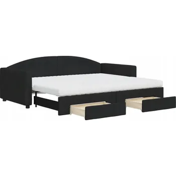 Pohovka Černá rozkládací pohovka 2v1 se zásuvkami, rozměry 223x100x75 cm