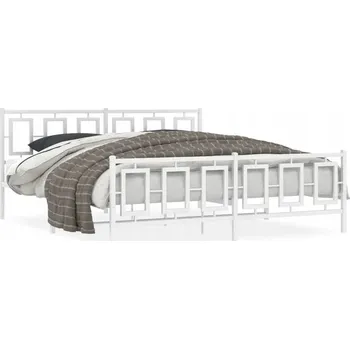 Postel Bílý kovový rám postele 219 x 187 x 91 cm s čelem a nožní deskou