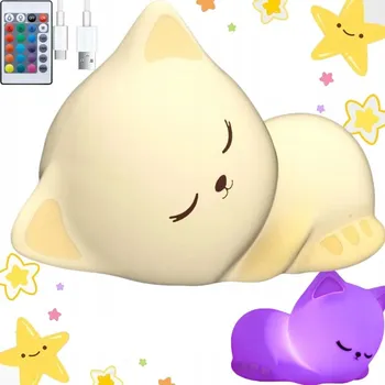 Lampička Noční lampa pro děti LED KOČKA měkká SILIKONOVÁ barevné světlo KOČKA