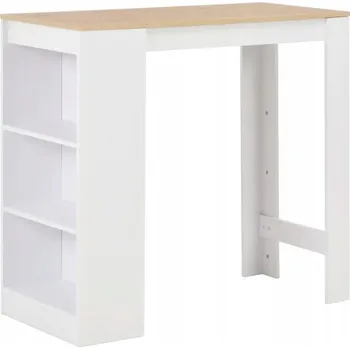 Jídelní stůl Barový stůl se 3 policemi, bílý s přírodní deskou, 110x50x103 cm