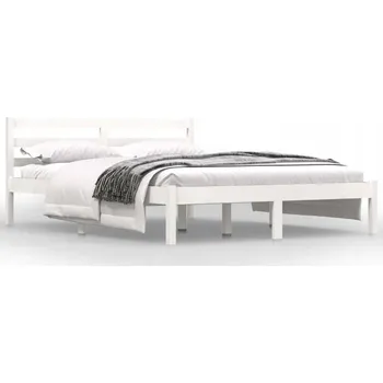 Postel Bílý dřevěný rám postele z borovice o rozměrech 120 x 190 cm s opěrkou hlavy